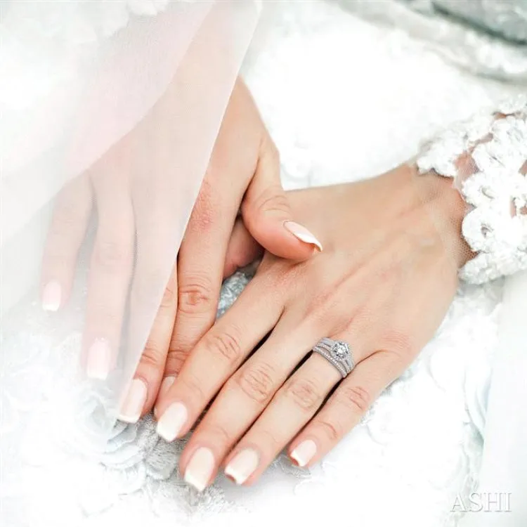 Exquisite 1 1/3 Ctw Diamond Wedding Set with 1 1/6 Ctw Round Cut Engagement Ring & 1/6 Ctw Eternity Wedding Band in Lustrous 14K White Gold