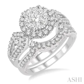 Stunning 14K White Gold Diamond Lovebright Wedding Set: 7/8 Ctw Engagement Ring & 1/4 Ctw Wedding Band, totaling 1 1/6 Ctw.