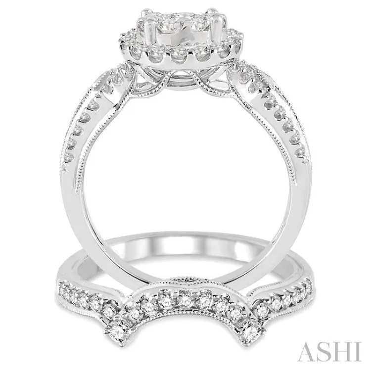 Stunning 14K White Gold Diamond Lovebright Wedding Set: 7/8 Ctw Engagement Ring & 1/4 Ctw Wedding Band, totaling 1 1/6 Ctw.