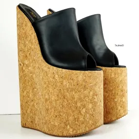30 cm Black  Extreme High Heel Cork Mules