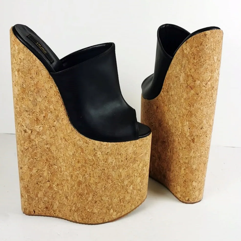 30 cm Black  Extreme High Heel Cork Mules