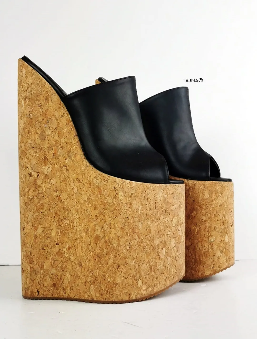 30 cm Black  Extreme High Heel Cork Mules