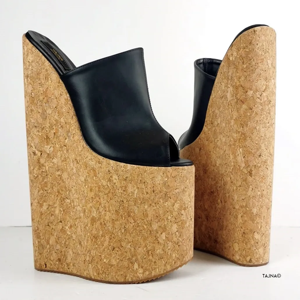 30 cm Black  Extreme High Heel Cork Mules