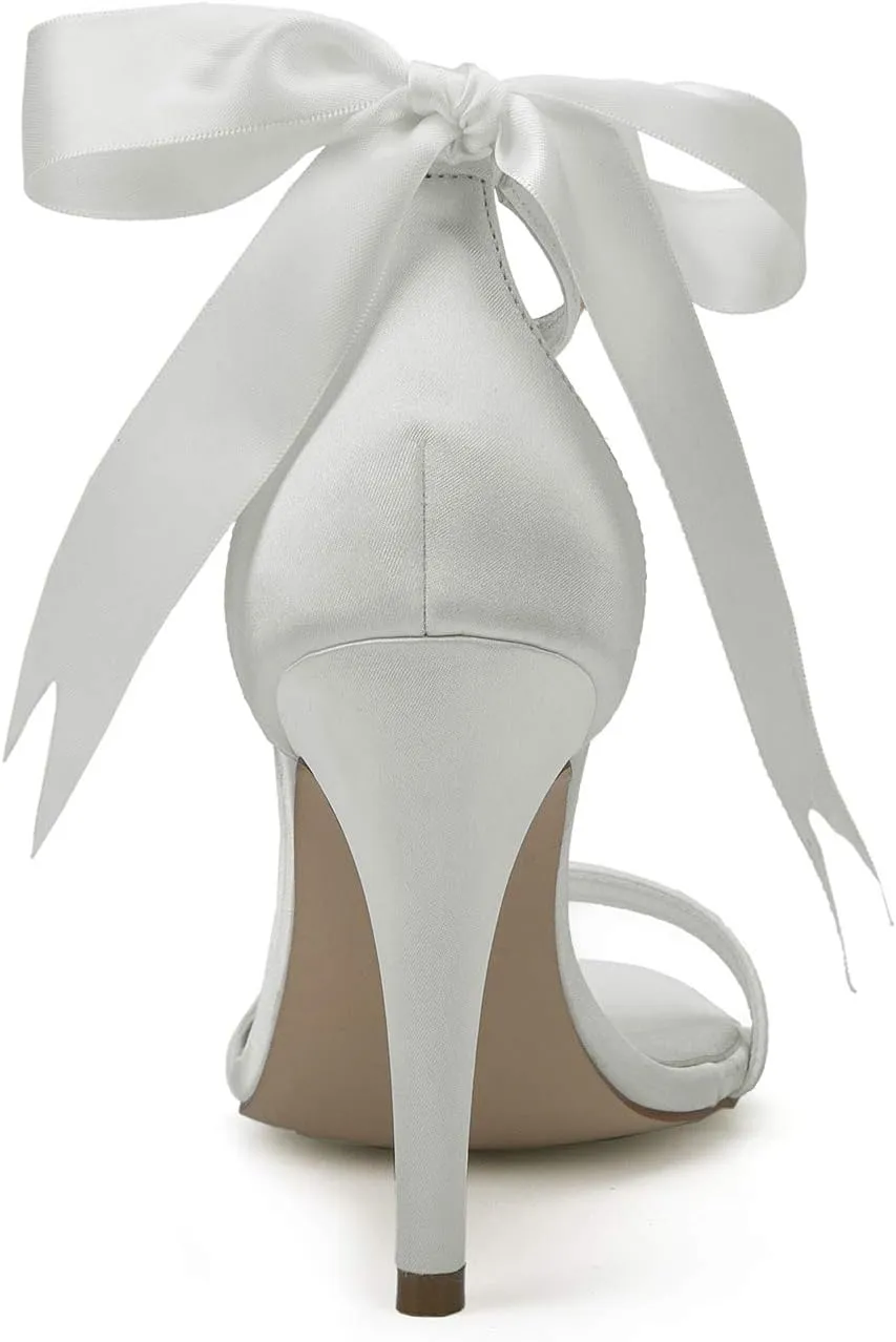 ADMLZQQ Women Rhinestone Elegant Stiletto Bridal Sandals for Wedding Pointed Toe Dressy Strappy Party Evening Heels