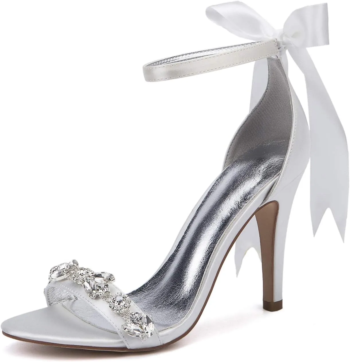 ADMLZQQ Women Rhinestone Elegant Stiletto Bridal Sandals for Wedding Pointed Toe Dressy Strappy Party Evening Heels