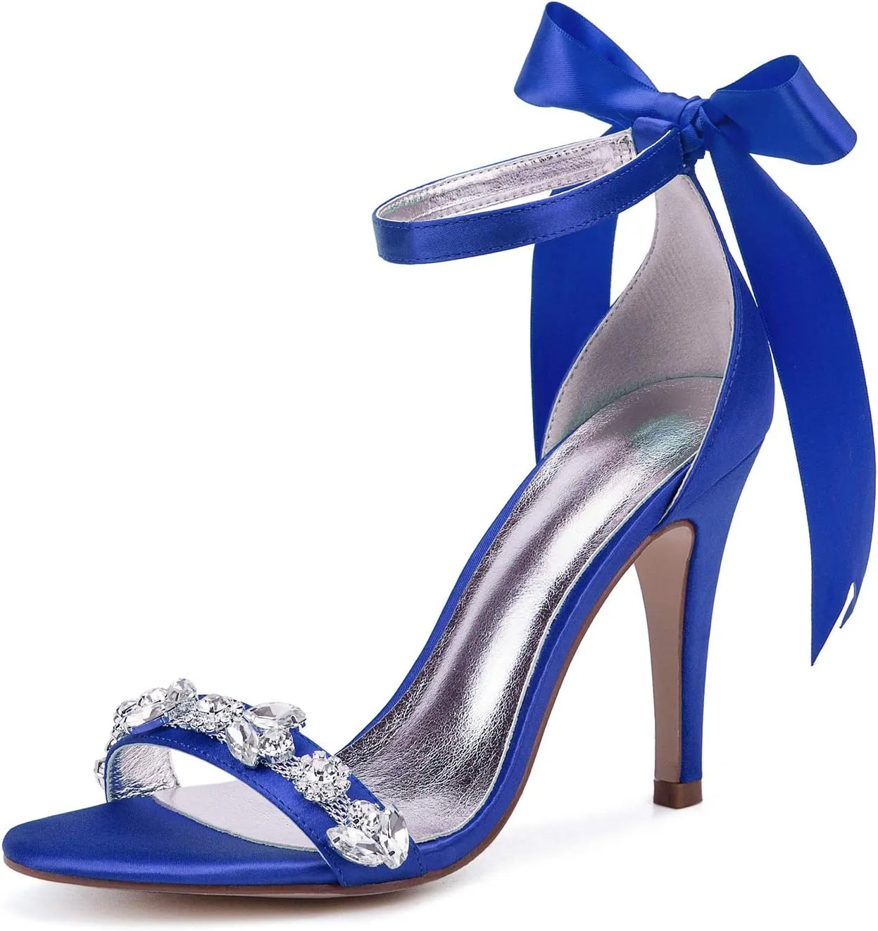 ADMLZQQ Women Rhinestone Elegant Stiletto Bridal Sandals for Wedding Pointed Toe Dressy Strappy Party Evening Heels
