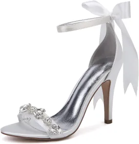 ADMLZQQ Women Rhinestone Elegant Stiletto Bridal Sandals for Wedding Pointed Toe Dressy Strappy Party Evening Heels