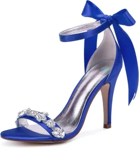 ADMLZQQ Women Rhinestone Elegant Stiletto Bridal Sandals for Wedding Pointed Toe Dressy Strappy Party Evening Heels