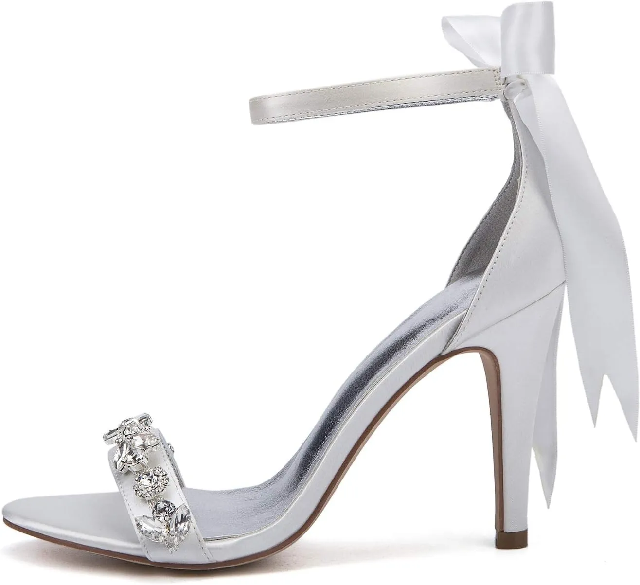 ADMLZQQ Women Rhinestone Elegant Stiletto Bridal Sandals for Wedding Pointed Toe Dressy Strappy Party Evening Heels