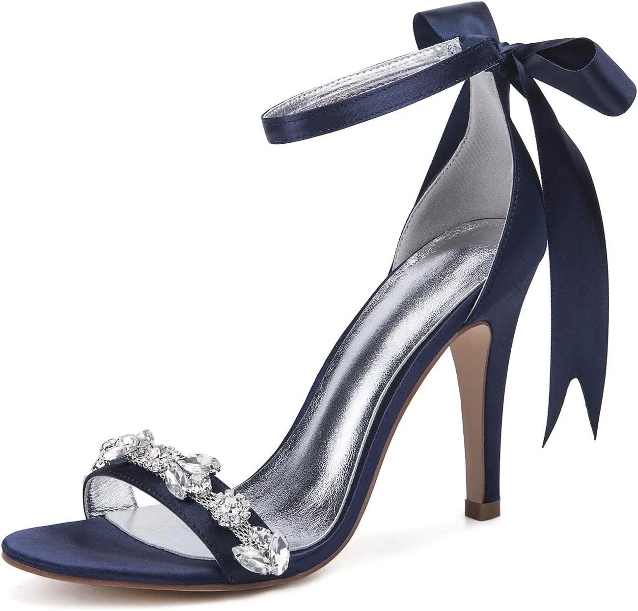 ADMLZQQ Women Rhinestone Elegant Stiletto Bridal Sandals for Wedding Pointed Toe Dressy Strappy Party Evening Heels