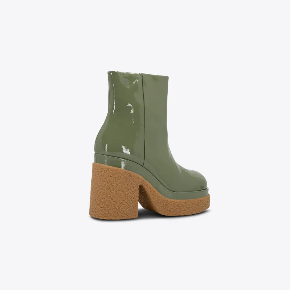 Stylish Olive Patent Ankle Boots - Height-Boosting Design