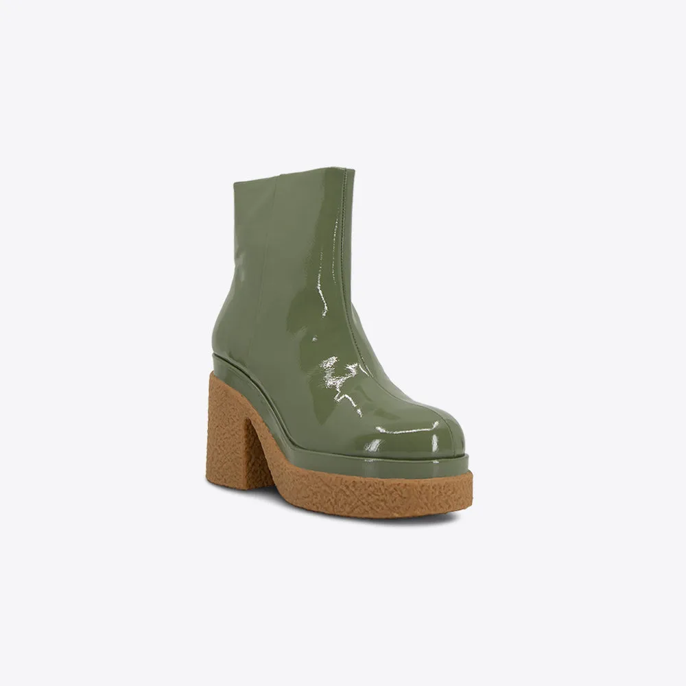 Stylish Olive Patent Ankle Boots - Height-Boosting Design