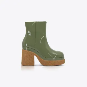 Stylish Olive Patent Ankle Boots - Height-Boosting Design