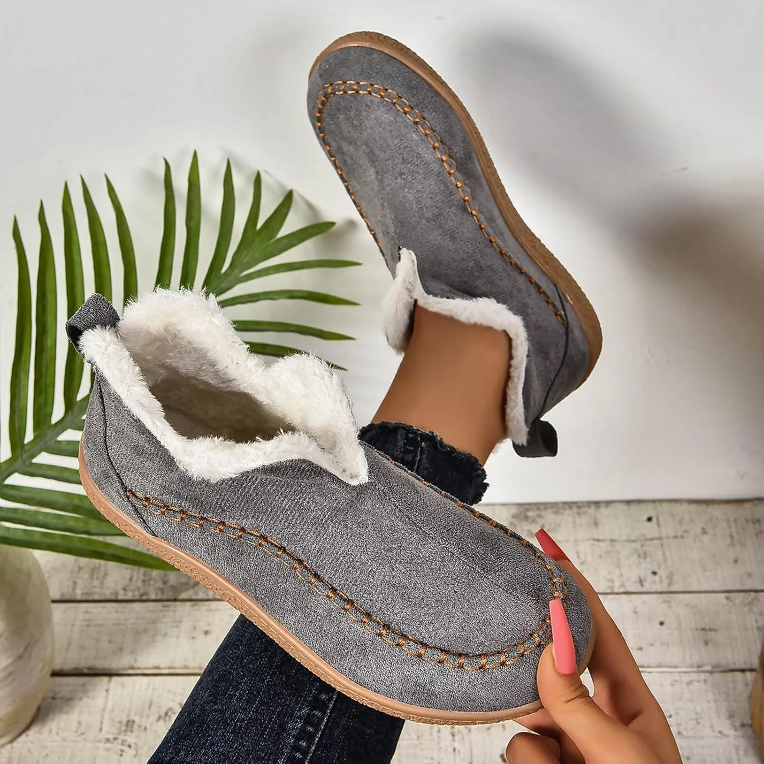 Ankle Boots for Women, Winter Warm Cozy Ankle Boots With Memory Foam Non Slip Suede House Shoes For Indoor Outdoor
