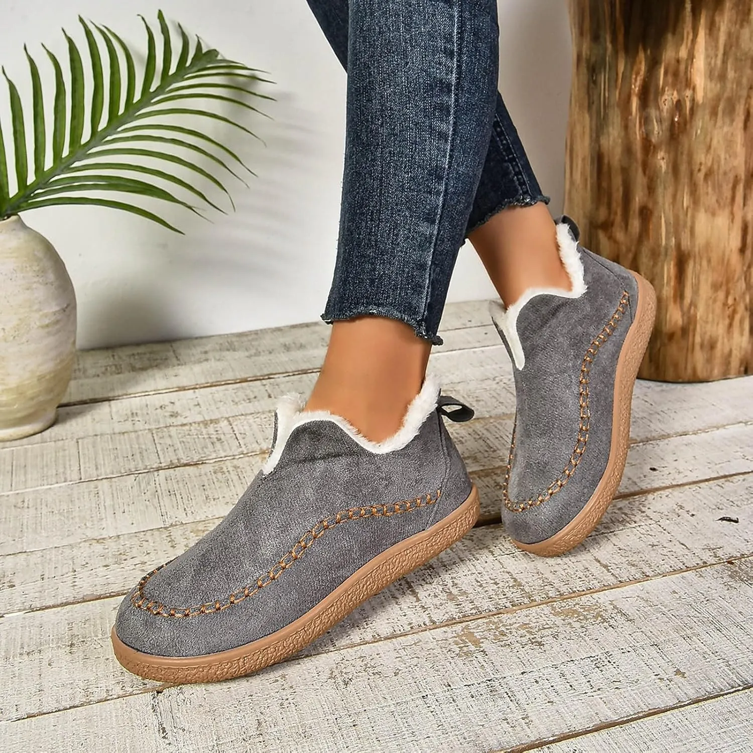 Ankle Boots for Women, Winter Warm Cozy Ankle Boots With Memory Foam Non Slip Suede House Shoes For Indoor Outdoor