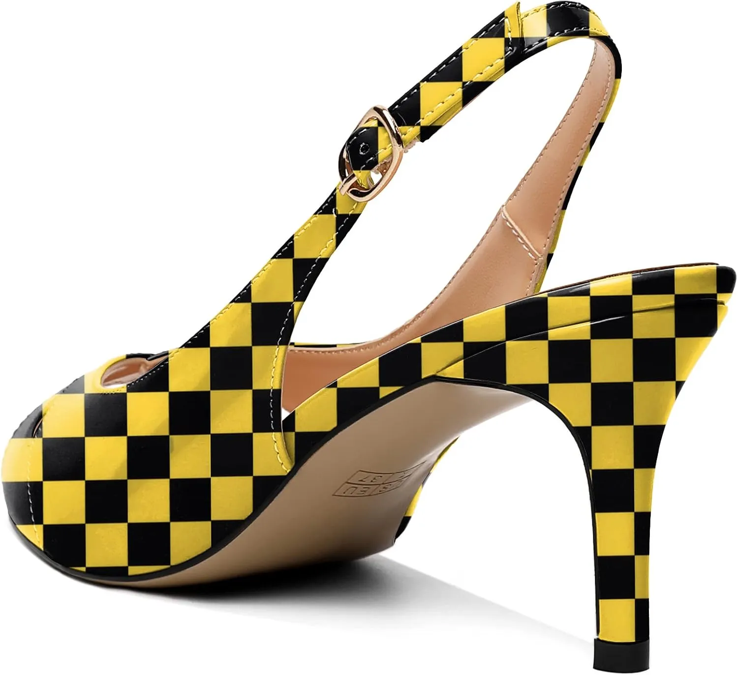 AUMOTED Womens Slingback Heels Peep Toe Stiletto Mid Heel Pumps Patent Leather Sexy Adjustable Strap Buckle Solid Dress Shoes 2.5 Inch