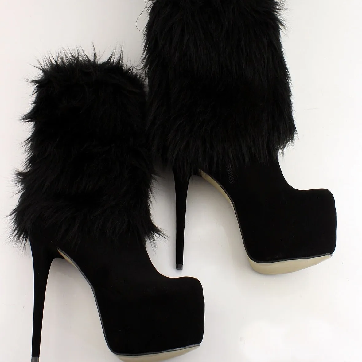 Fuzzy Black Suede Platform Booties for Exceptional Style