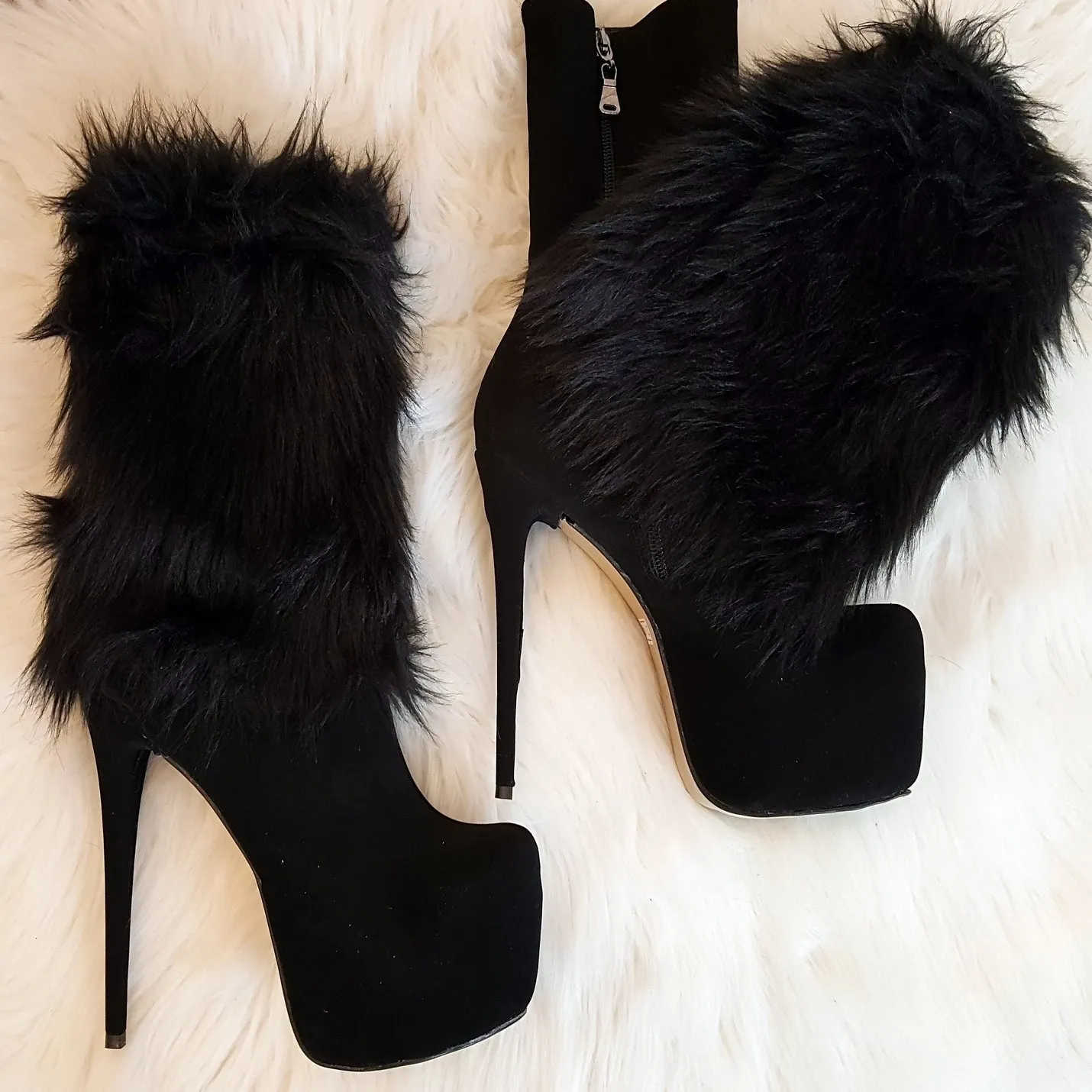 Fuzzy Black Suede Platform Booties for Exceptional Style