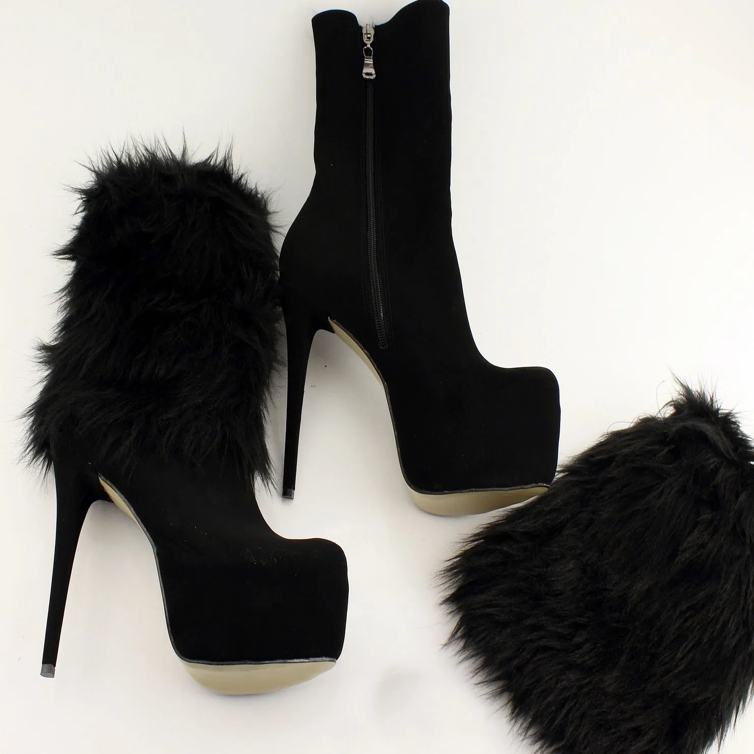 Fuzzy Black Suede Platform Booties for Exceptional Style
