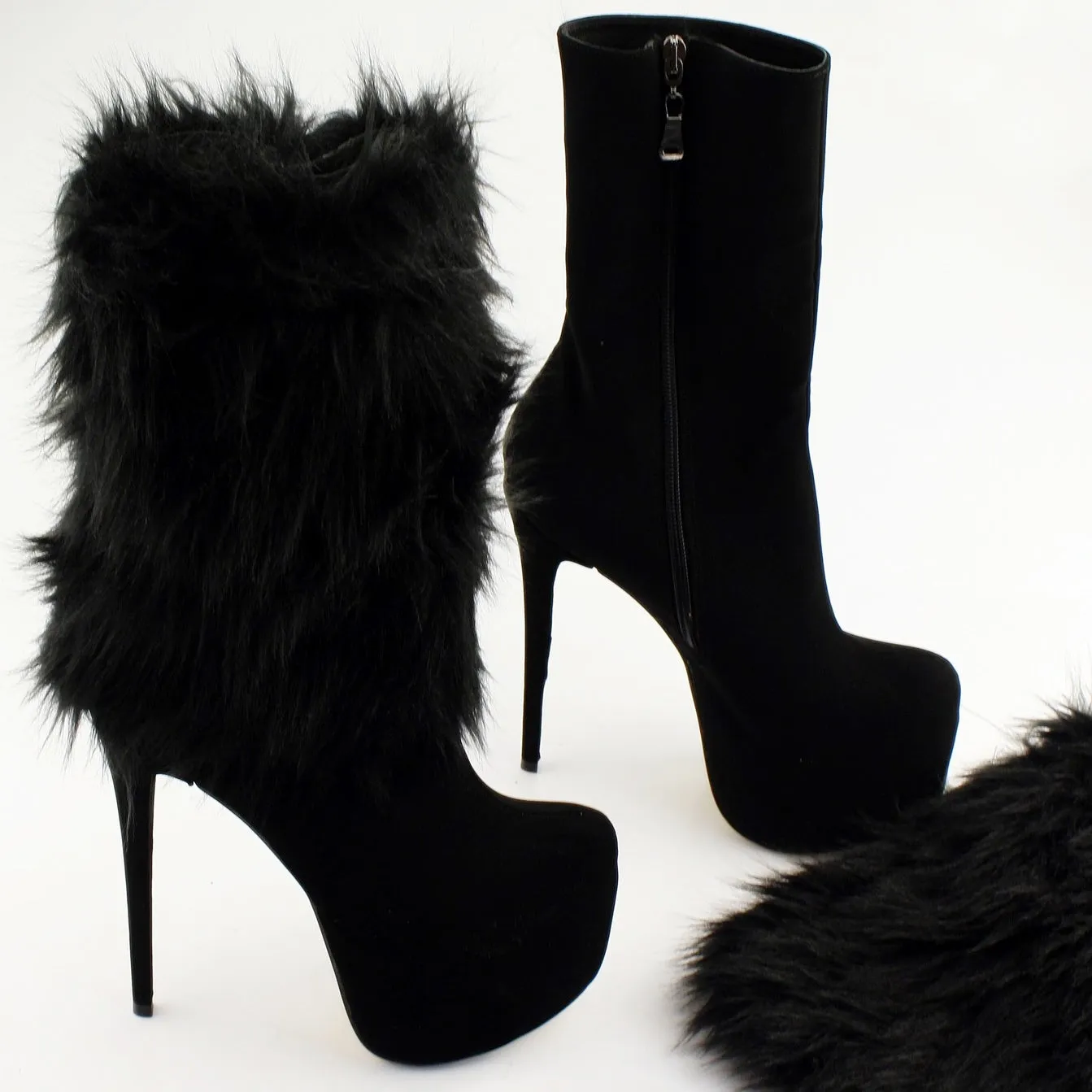 Fuzzy Black Suede Platform Booties for Exceptional Style