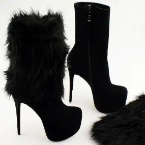 Fuzzy Black Suede Platform Booties for Exceptional Style