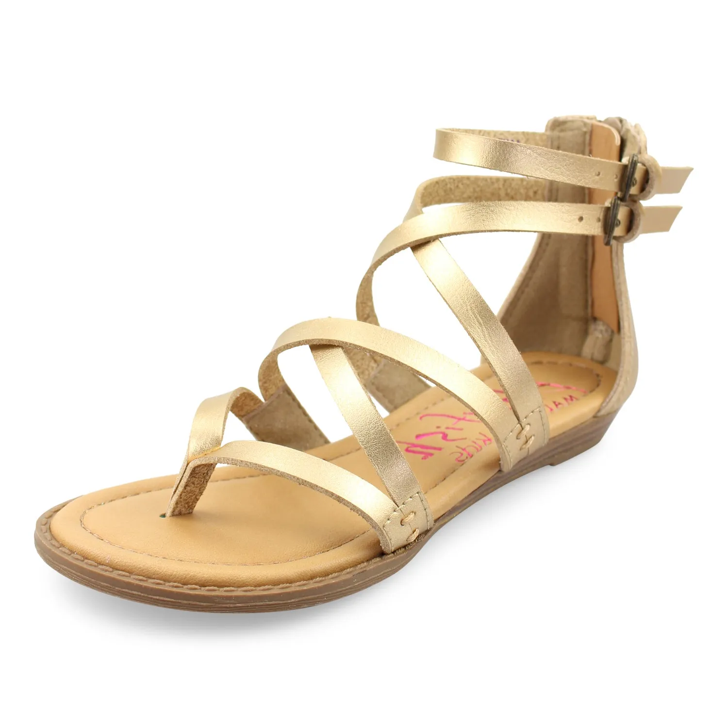Blowfish Malibu Billa-K Womens Pearl Gold Crisscross Sandals with Zipper Closure