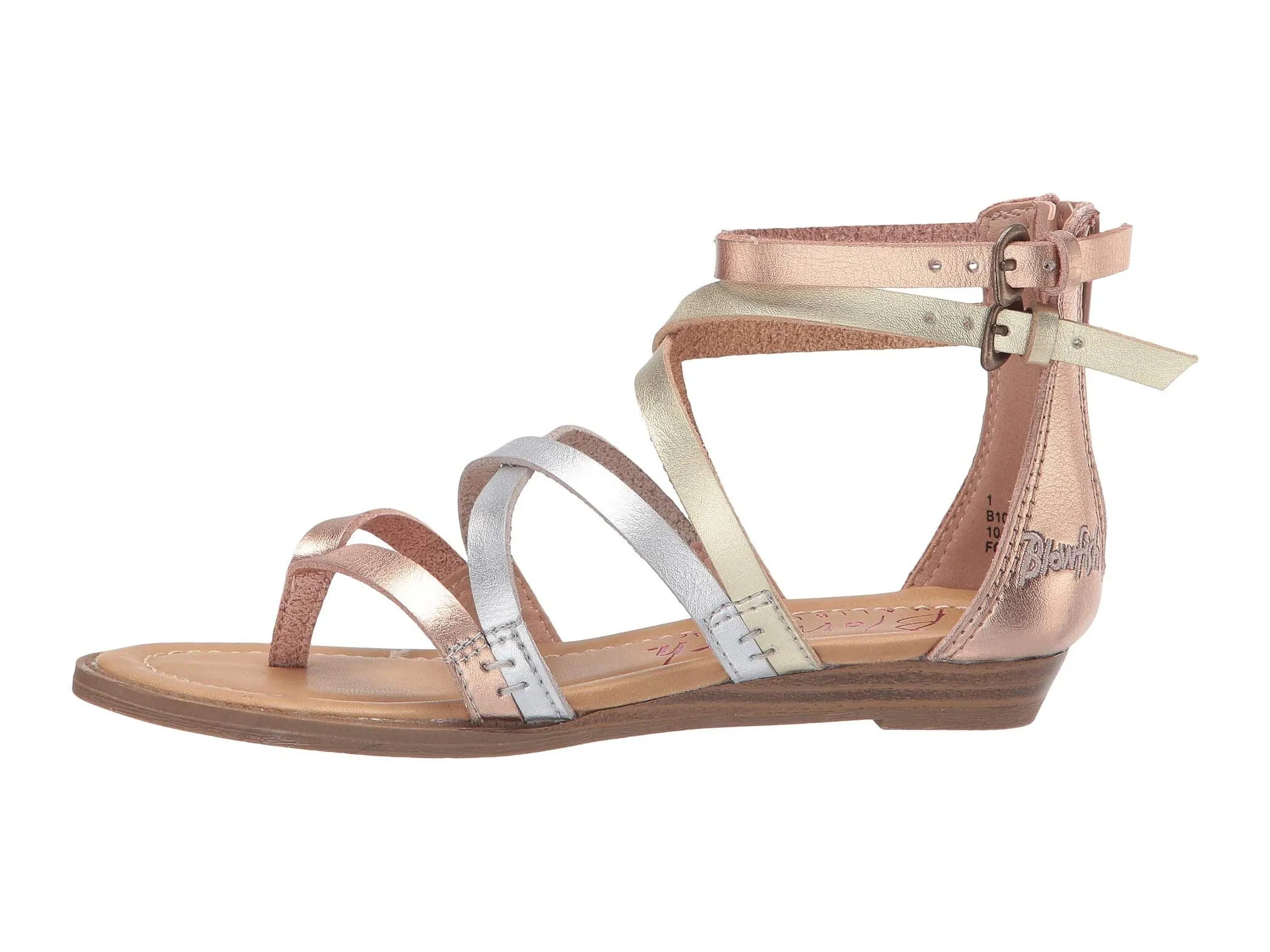 Kids Silver and Rose Gold Open Toe Sandals with Fashion Straps by Blowfish Malibu - Bungalow-K Model