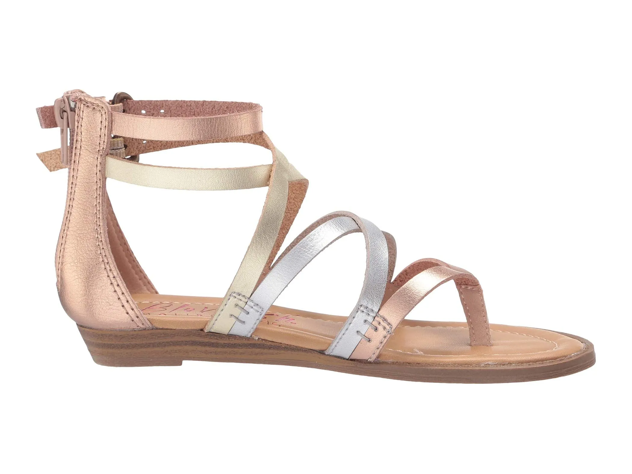 Kids Silver and Rose Gold Open Toe Sandals with Fashion Straps by Blowfish Malibu - Bungalow-K Model
