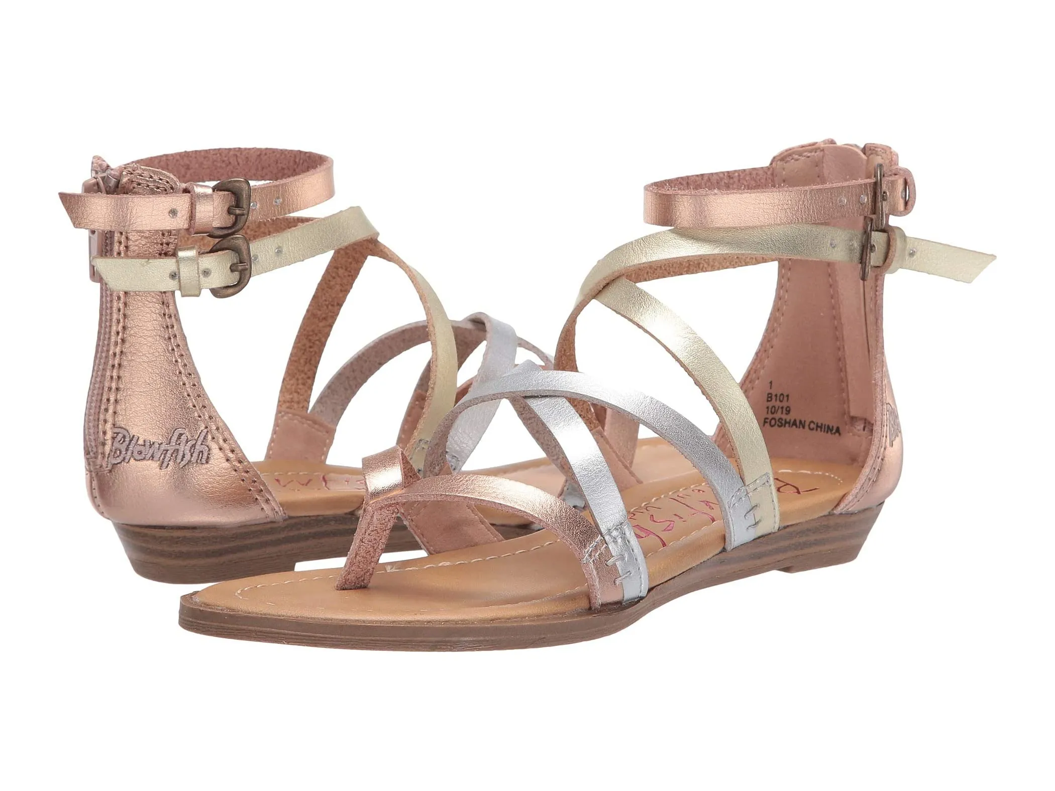 Kids Silver and Rose Gold Open Toe Sandals with Fashion Straps by Blowfish Malibu - Bungalow-K Model