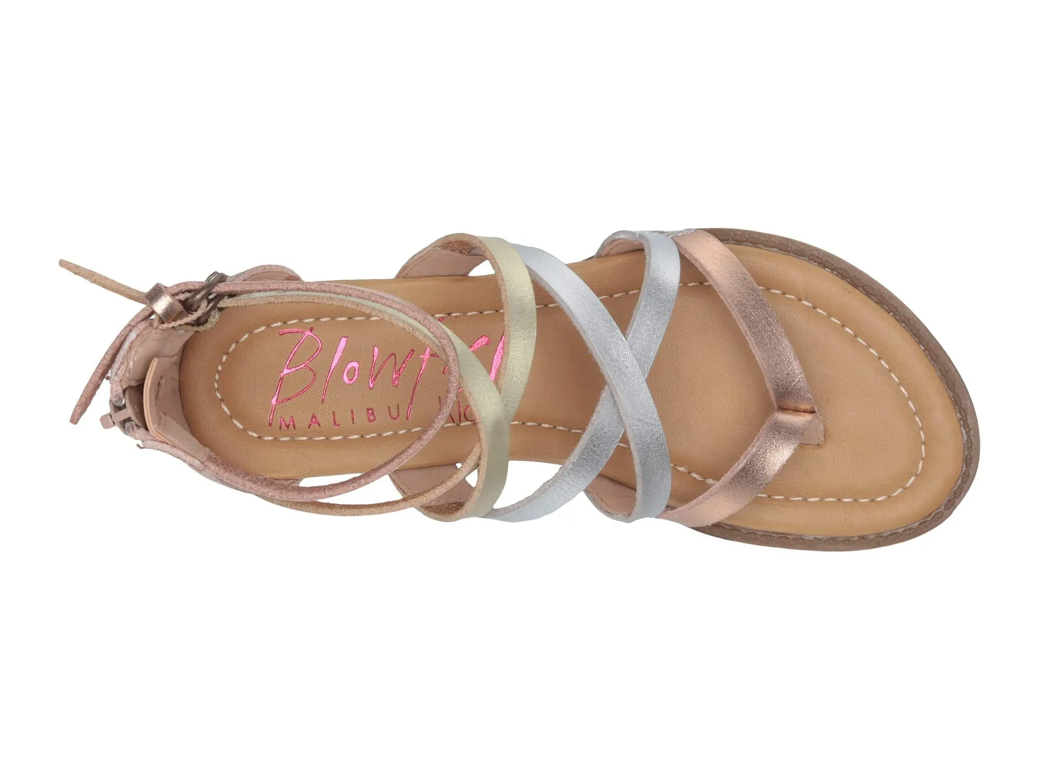 Kids Silver and Rose Gold Open Toe Sandals with Fashion Straps by Blowfish Malibu - Bungalow-K Model