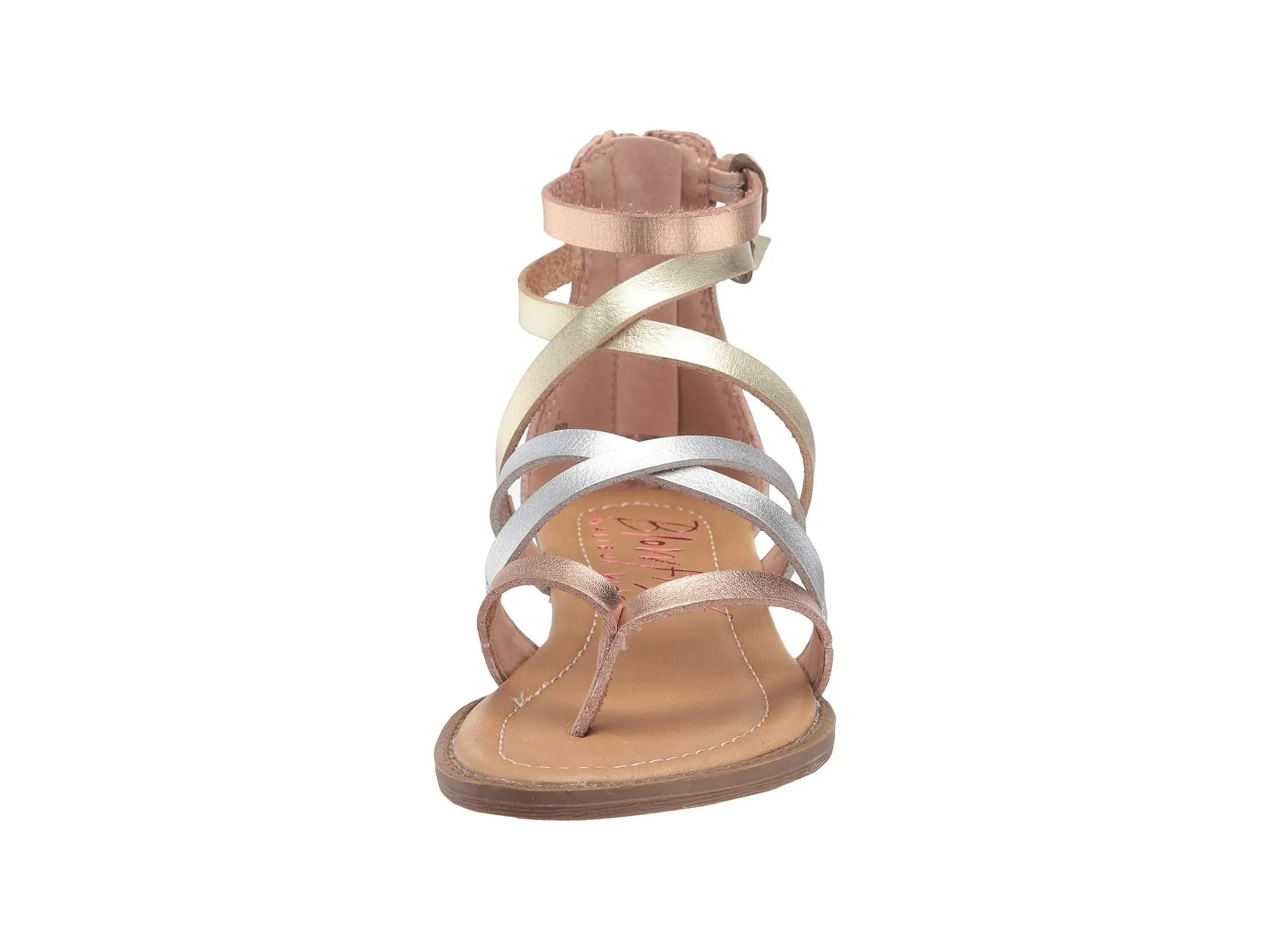 Kids Silver and Rose Gold Open Toe Sandals with Fashion Straps by Blowfish Malibu - Bungalow-K Model