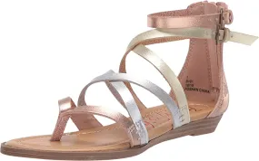 Kids Silver and Rose Gold Open Toe Sandals with Fashion Straps by Blowfish Malibu - Bungalow-K Model