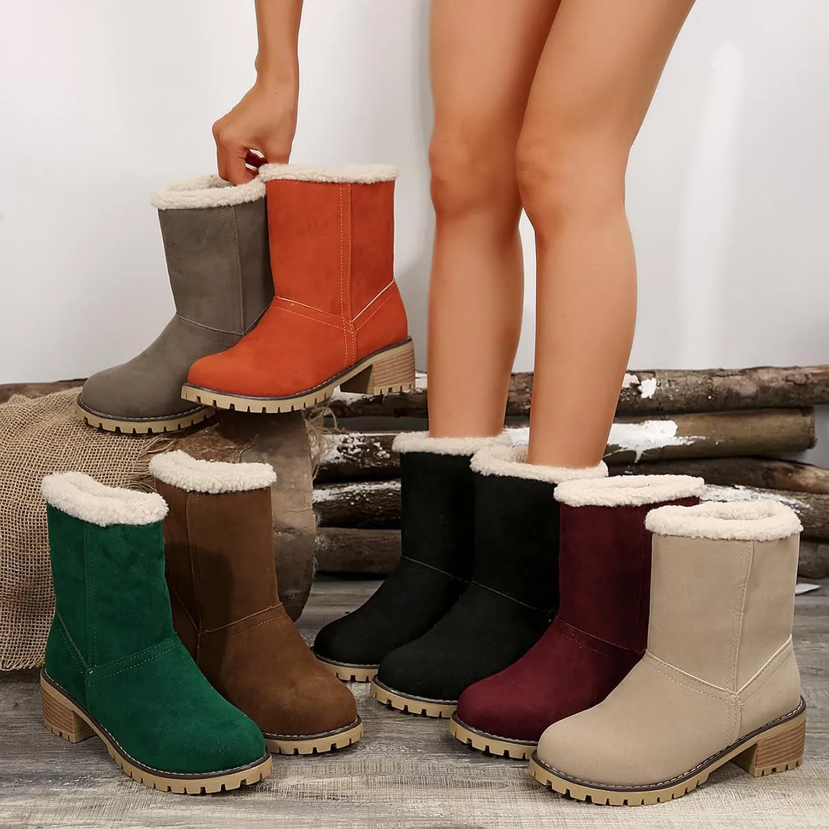 Boots for Women 2024 Winter Warm Snow Boots Plush Lined Mid Calf Boots for Women Fashion Suede Winter Outdoor Shoes