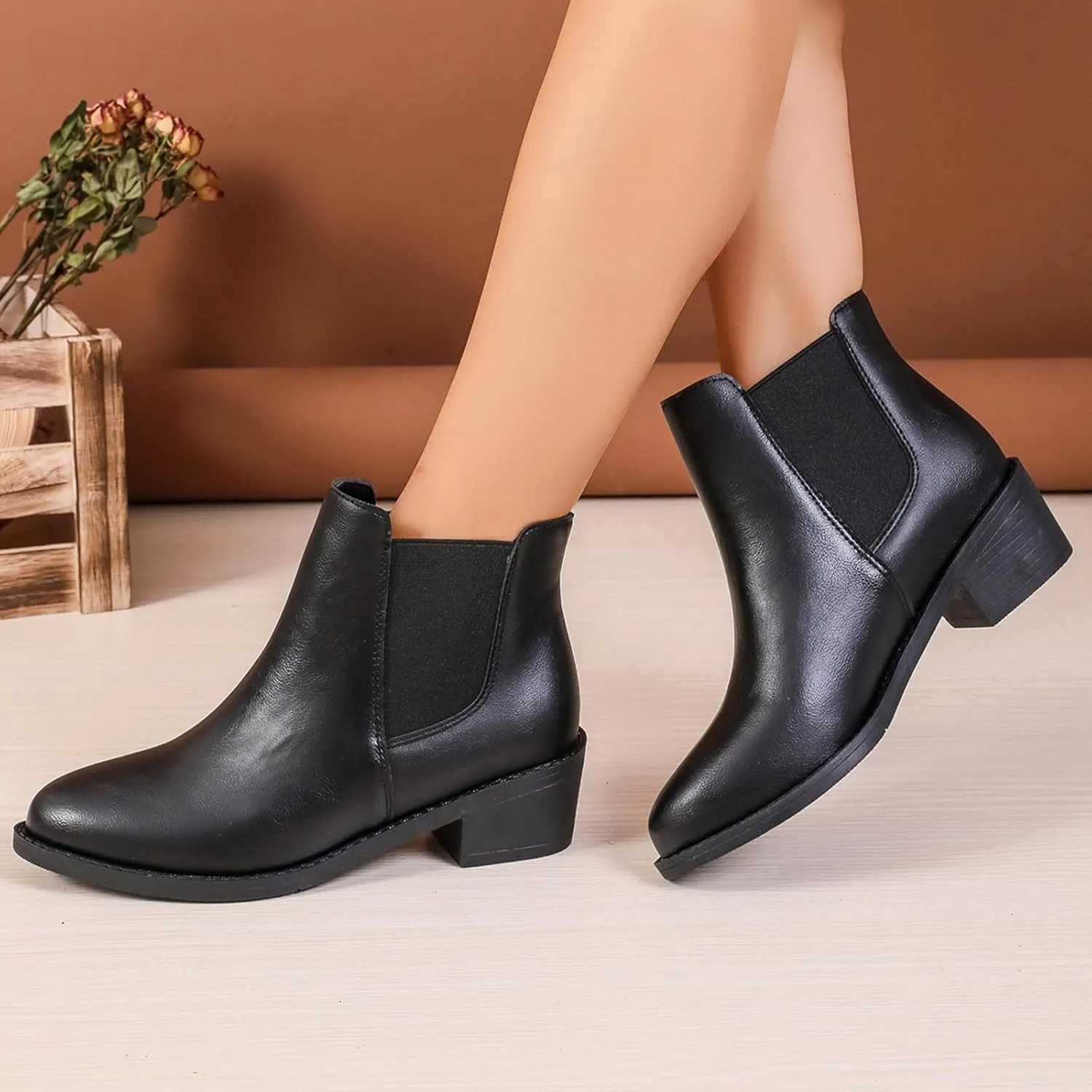 Boots for Women Elastic Ankle Chelsea Boots Solid 2024 Casual Slip On Ankle Boots for Ladies