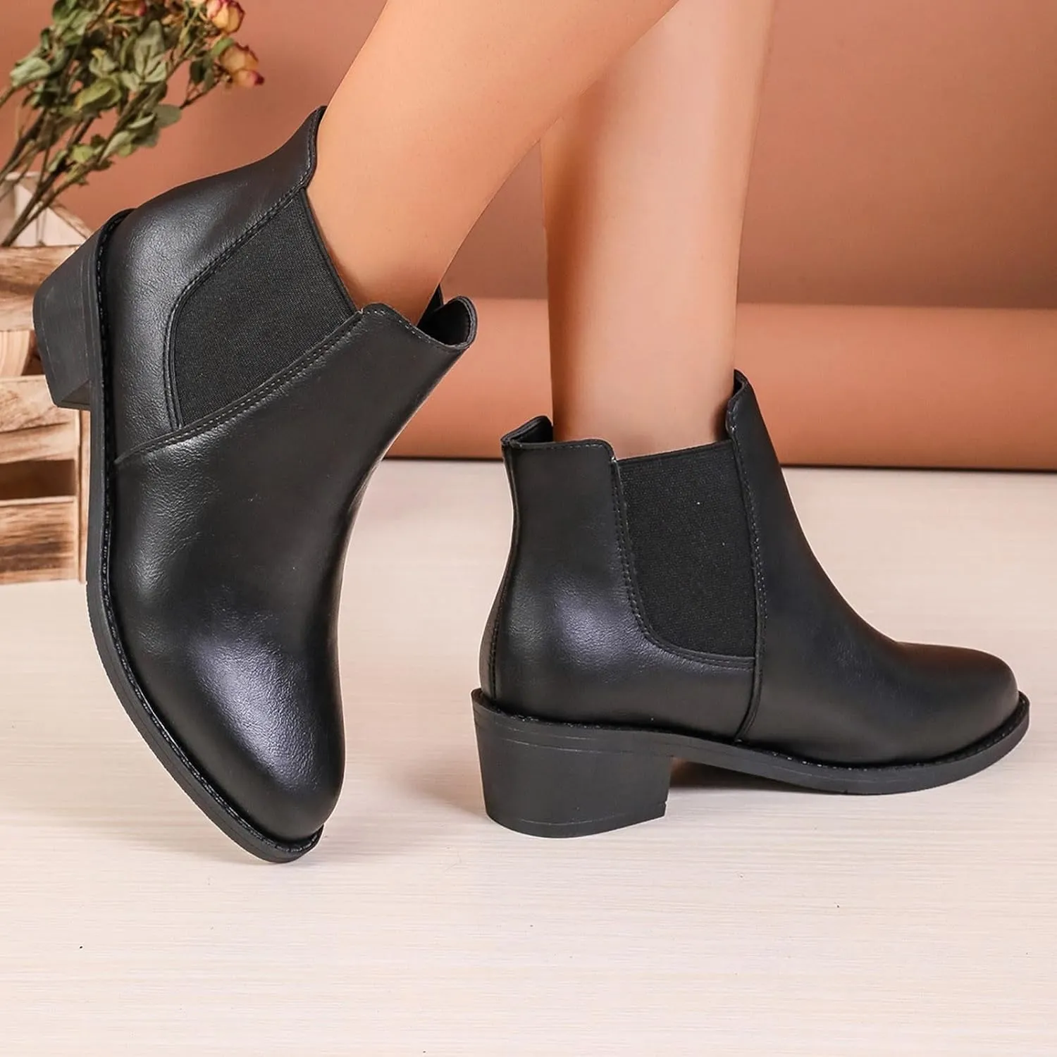 Boots for Women Elastic Ankle Chelsea Boots Solid 2024 Casual Slip On Ankle Boots for Ladies