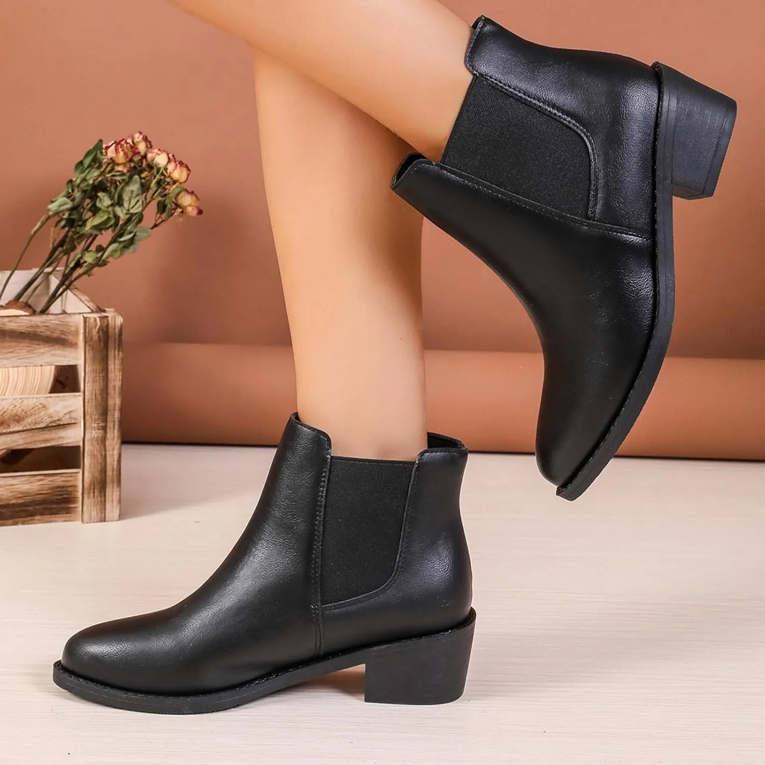 Boots for Women Elastic Ankle Chelsea Boots Solid 2024 Casual Slip On Ankle Boots for Ladies