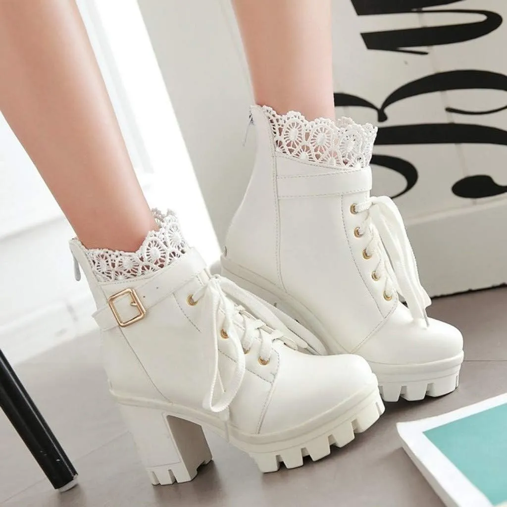 Boots for Women Goth Chunky Platform Boots for Women High Heel Black Ankle Booties Rivets Punk Combat Boot Shoes