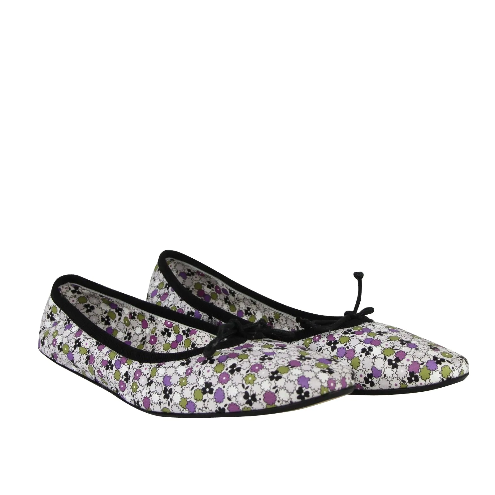 Bottega Veneta Women's Floral Green / Purple / Black Leather Ballet Flats