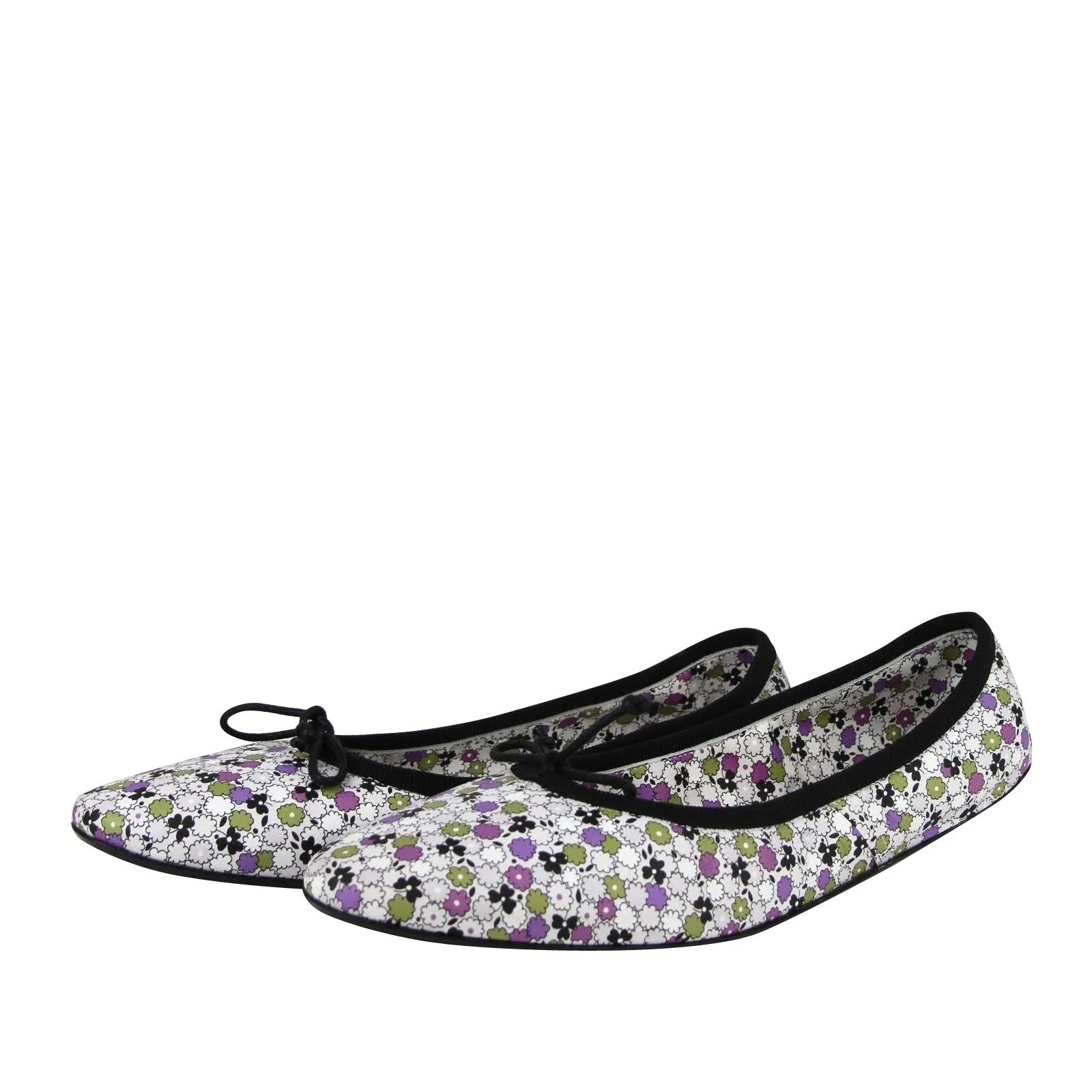 Bottega Veneta Women's Floral Green / Purple / Black Leather Ballet Flats