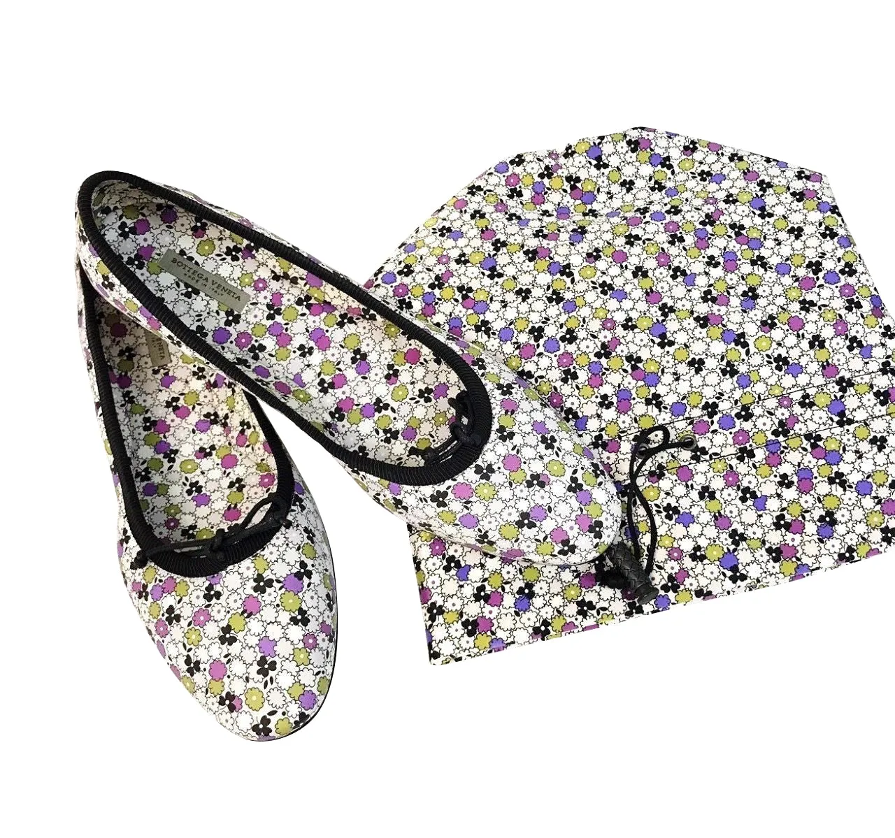 Bottega Veneta Women's Floral Green / Purple / Black Leather Ballet Flats