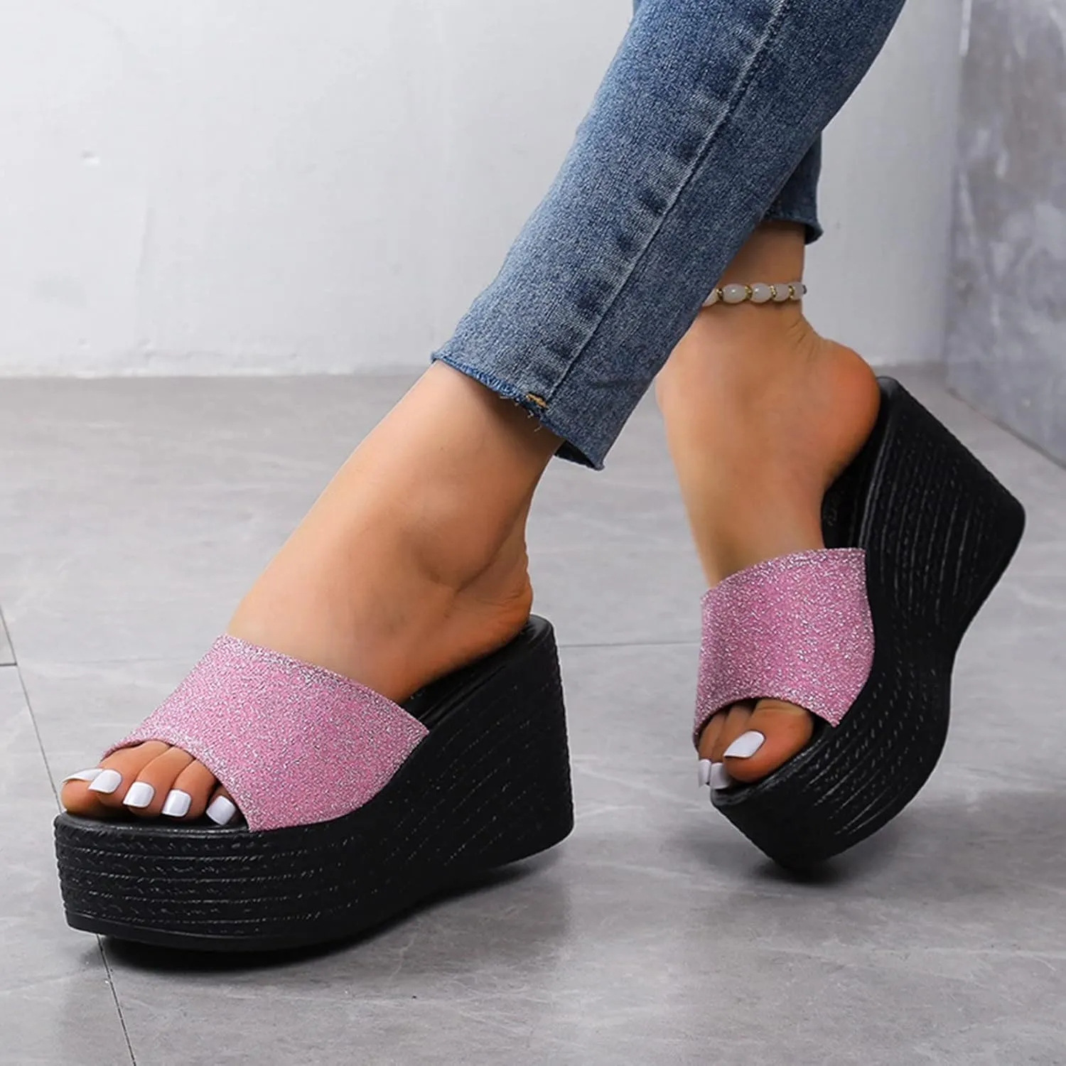 Breathable Open Toe Sandals for Women Rhinestone Open Toe Slip on Casual Sandal Versatile Sandals for Women