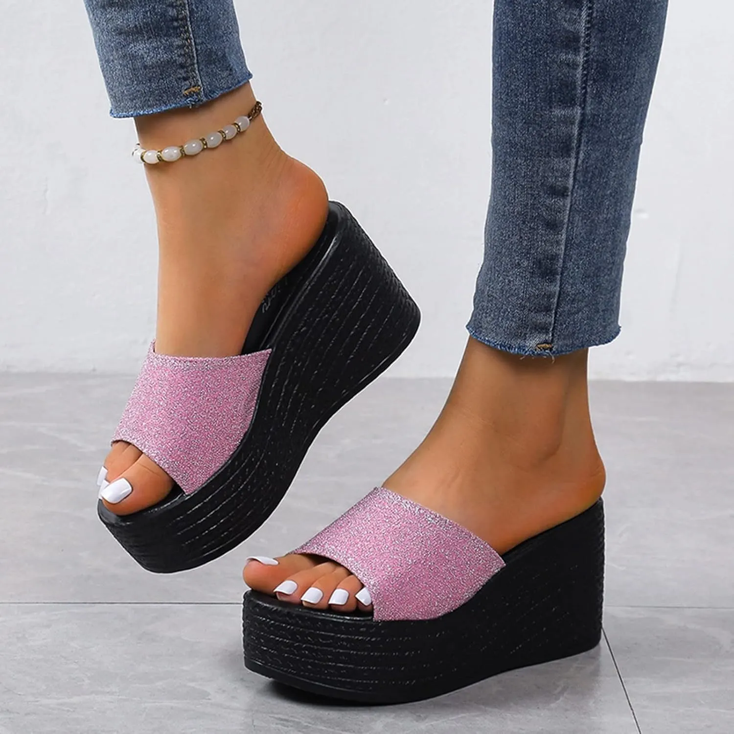 Breathable Open Toe Sandals for Women Rhinestone Open Toe Slip on Casual Sandal Versatile Sandals for Women