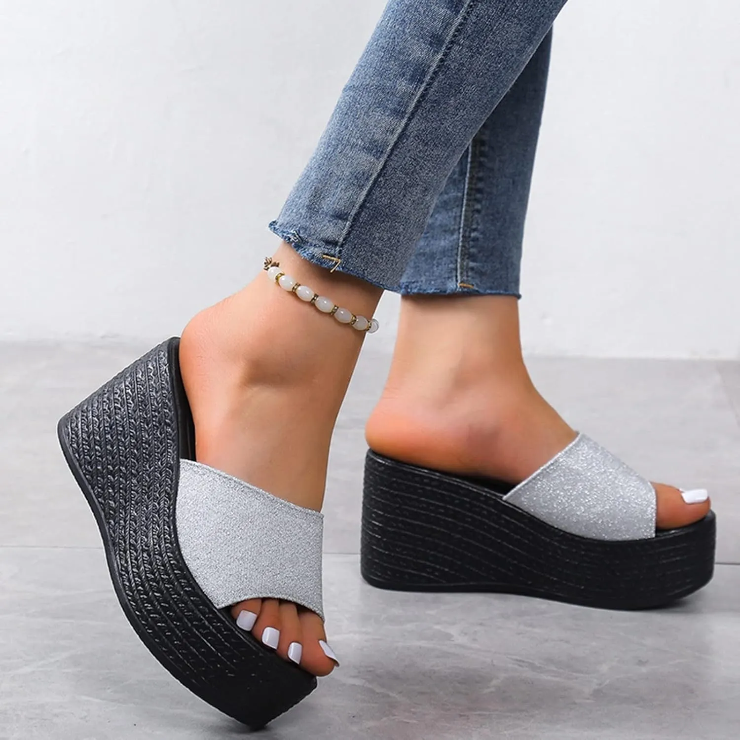 Breathable Open Toe Sandals for Women Rhinestone Open Toe Slip on Casual Sandal Versatile Sandals for Women