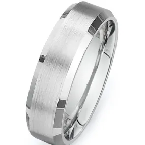 Elegant Mens Brushed Flat Wedding Band with Beveled Edges - Modern and Stylish Design