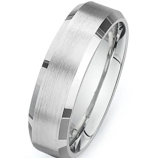 Elegant Mens Brushed Flat Wedding Band with Beveled Edges - Modern and Stylish Design