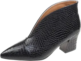 Cathalem Ankle Booties for Women, Pointed Toe Low Heel Cutout Booties Ankle Boots Snake Comfortable Slip On Chunky Heel Boots