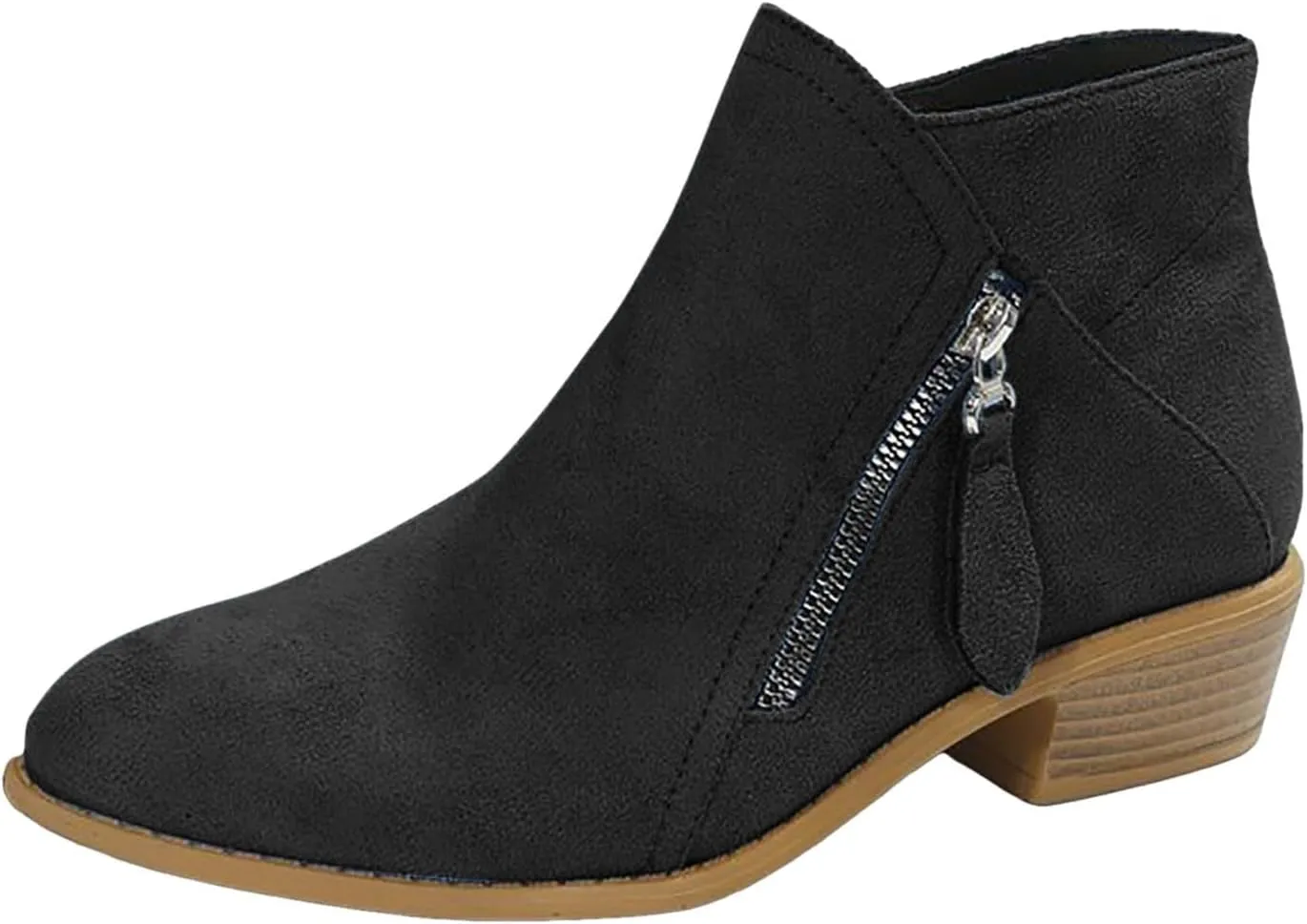 Cathalem Booties for Women 2024 Vintage Slip on Round Toe Side Zipper Chunky Block Mid Heel Booties Outdoor Ladies Shoes