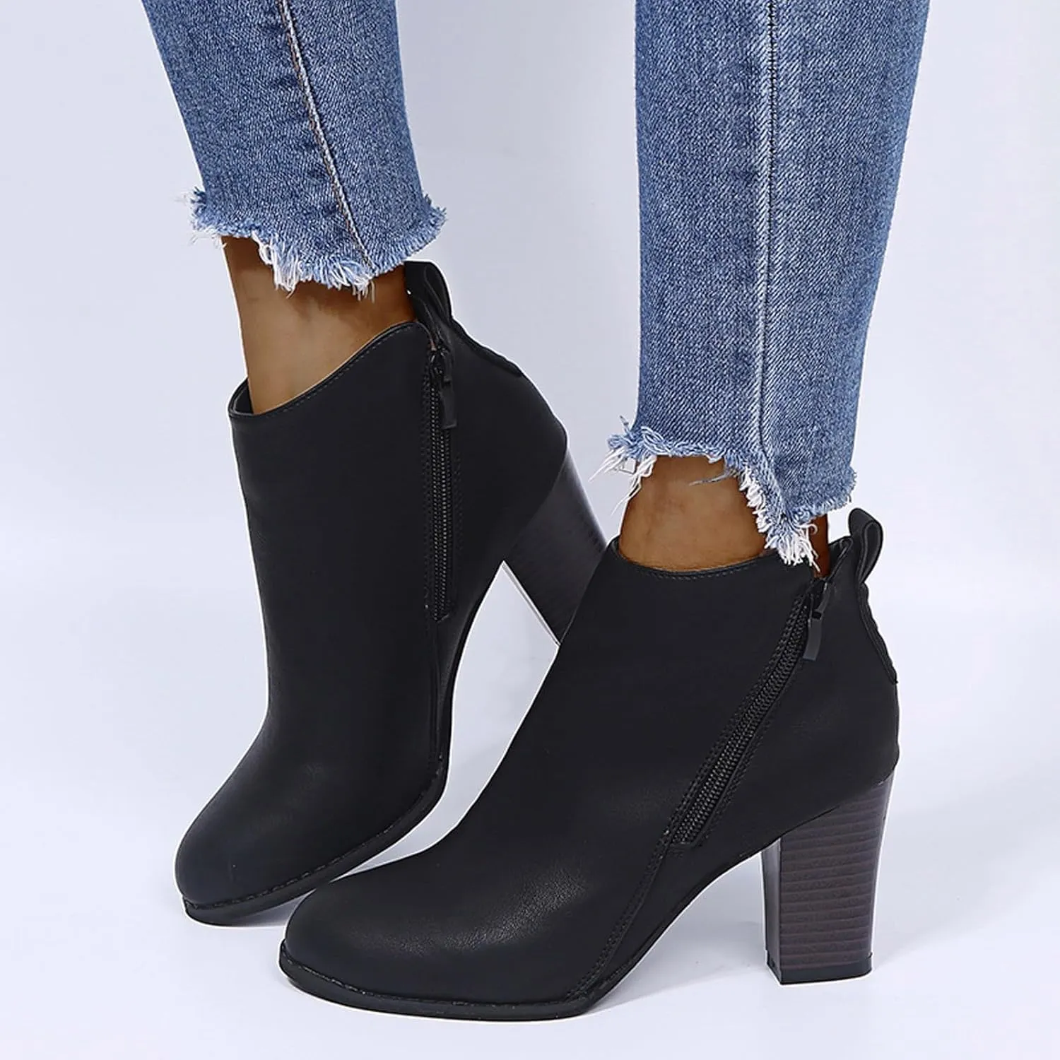 Cathalem Booties for Women 2024 Women's Wide Width Ankle Boots Extra Wide Mid Heel Side Zipper Booties Pointed Toe Ankle Booties