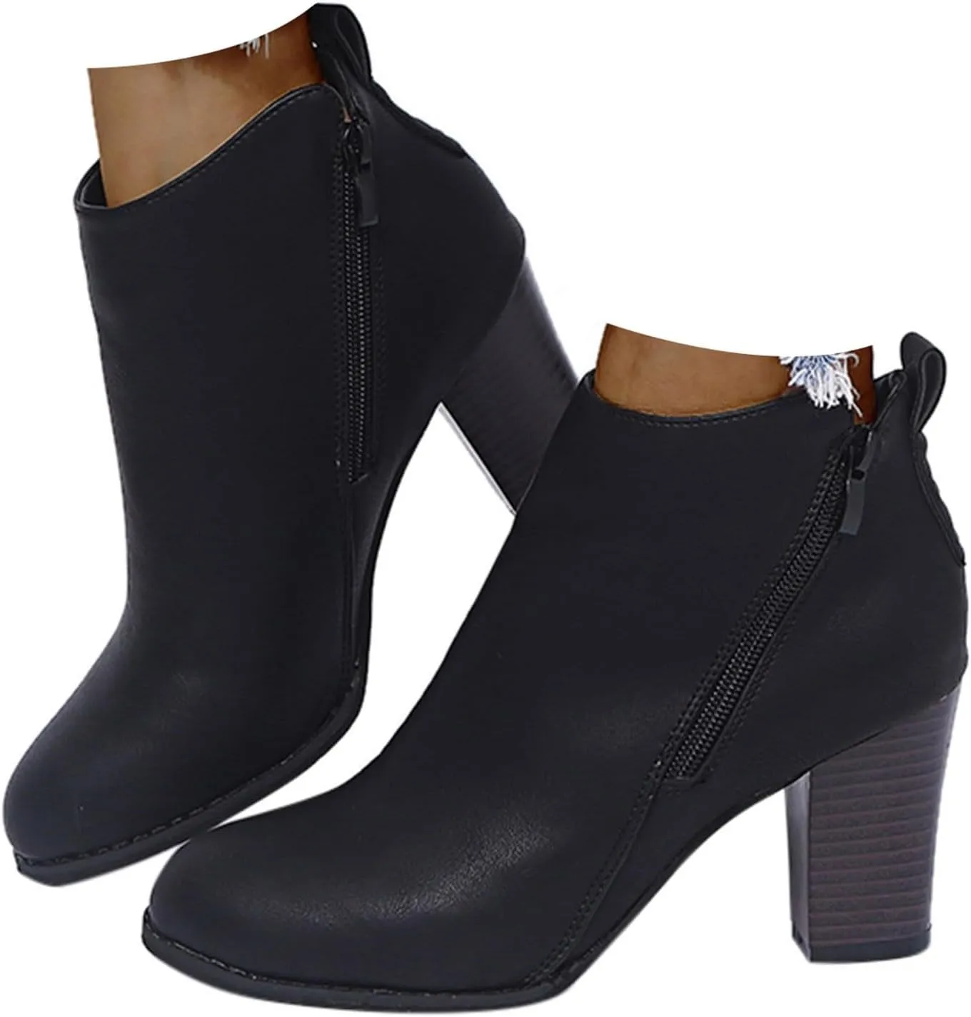 Cathalem Booties for Women 2024 Women's Wide Width Ankle Boots Extra Wide Mid Heel Side Zipper Booties Pointed Toe Ankle Booties