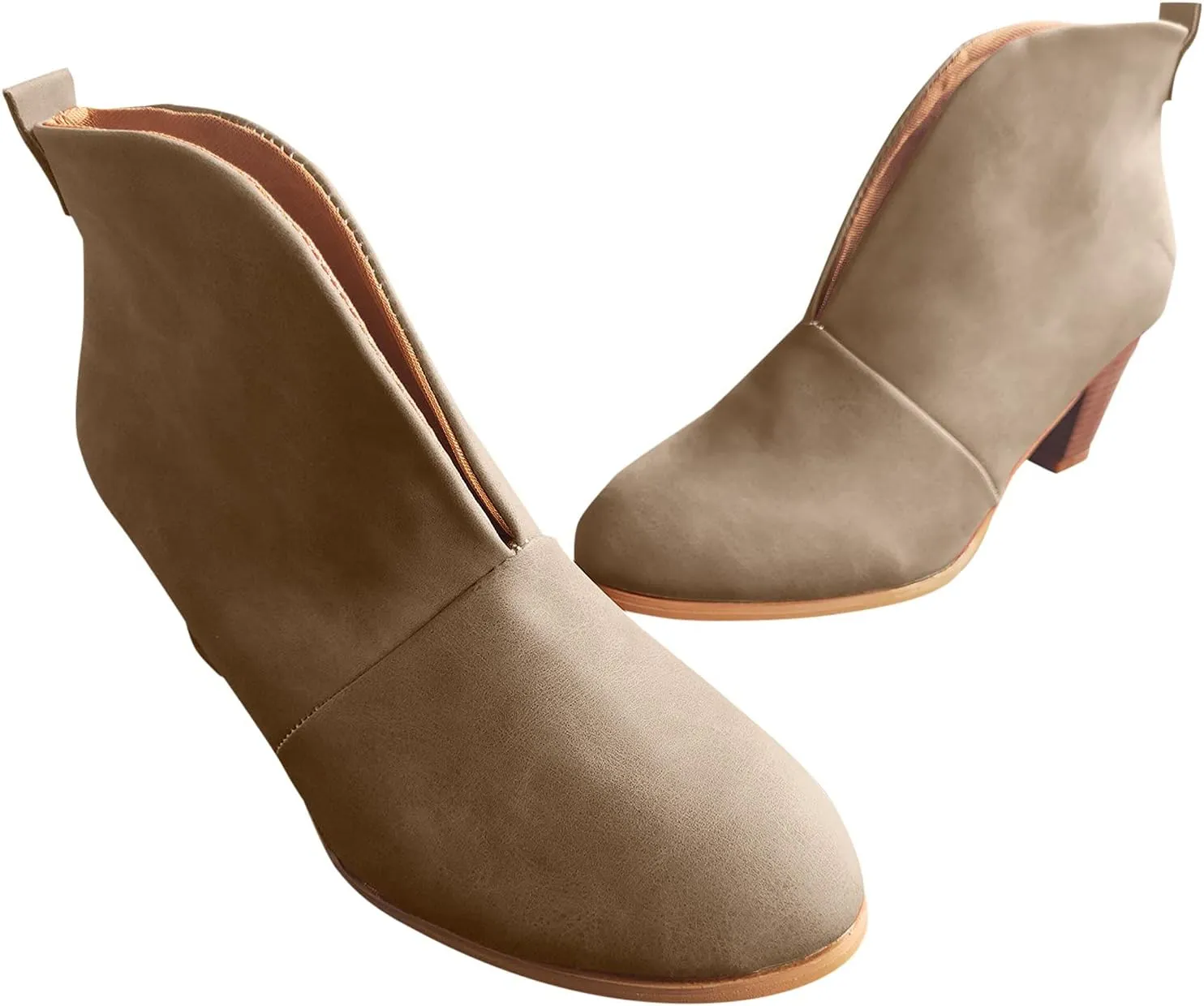 Cathalem Booties for Women, Womens Ankle Boots Pointed Toe Faux Stacked Chunky Heels Tassels Side Zipper Booties
